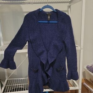 INC International Concepts Navy Cardigan with Ruffle Edges